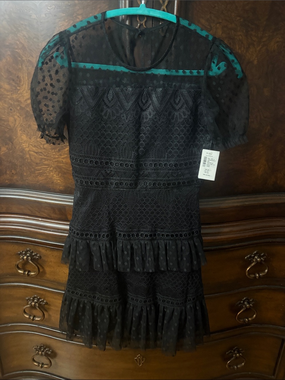BCBGirls Black Lace Tiered Mini Dress